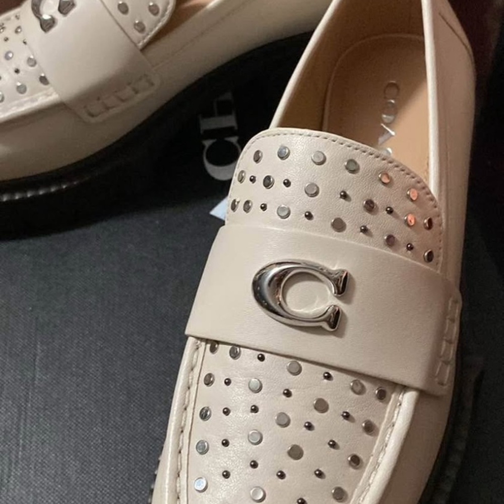 Coach Cream Loafers with Silver Accents